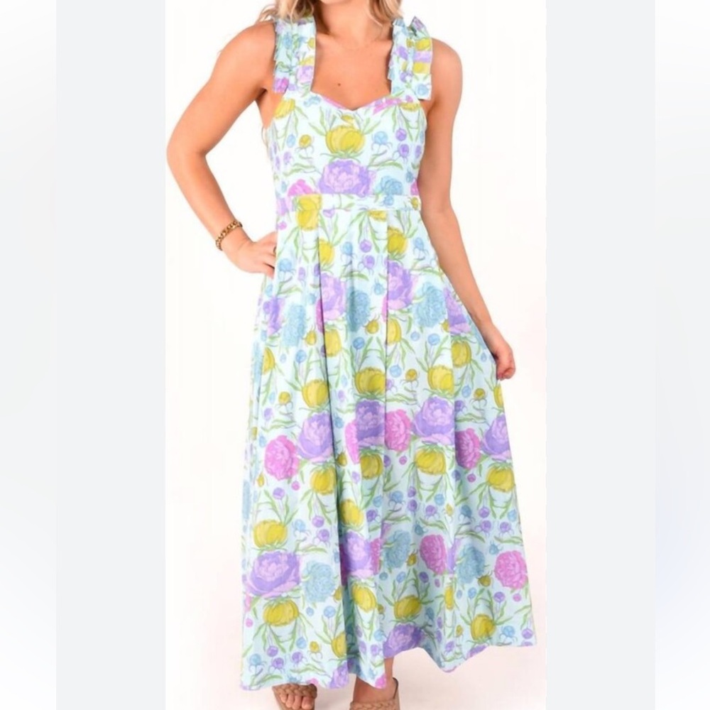 Emily McCarthy Empire Maxi Floral Dress NWT Size L Flowy Colorful Sleeveless